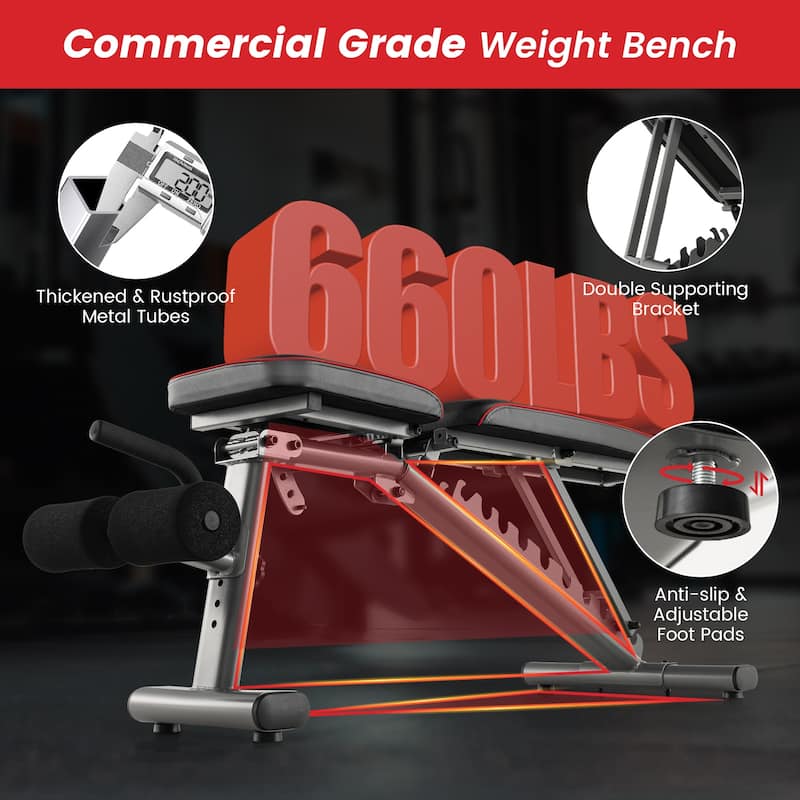 Black Adjustable Weight Incline Decline Flat Bench for Home Gym with 10 Backrest Positions - 59" x 20" x 21-52"