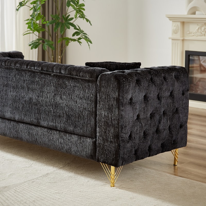 Elegant Chesterfield 3-Seat Sofa with Nailhead Trim & Solid Wood Frame - Classic Couch