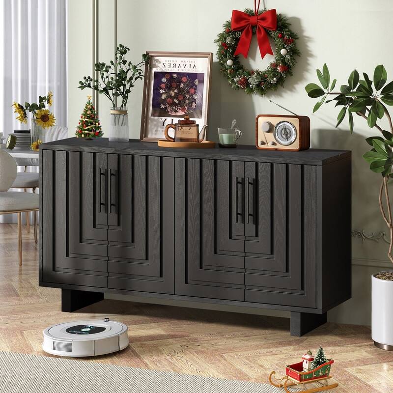 Modern 59" Sideboard Storage Cabinet with 4-Door and Metal Handles for Home Organization
