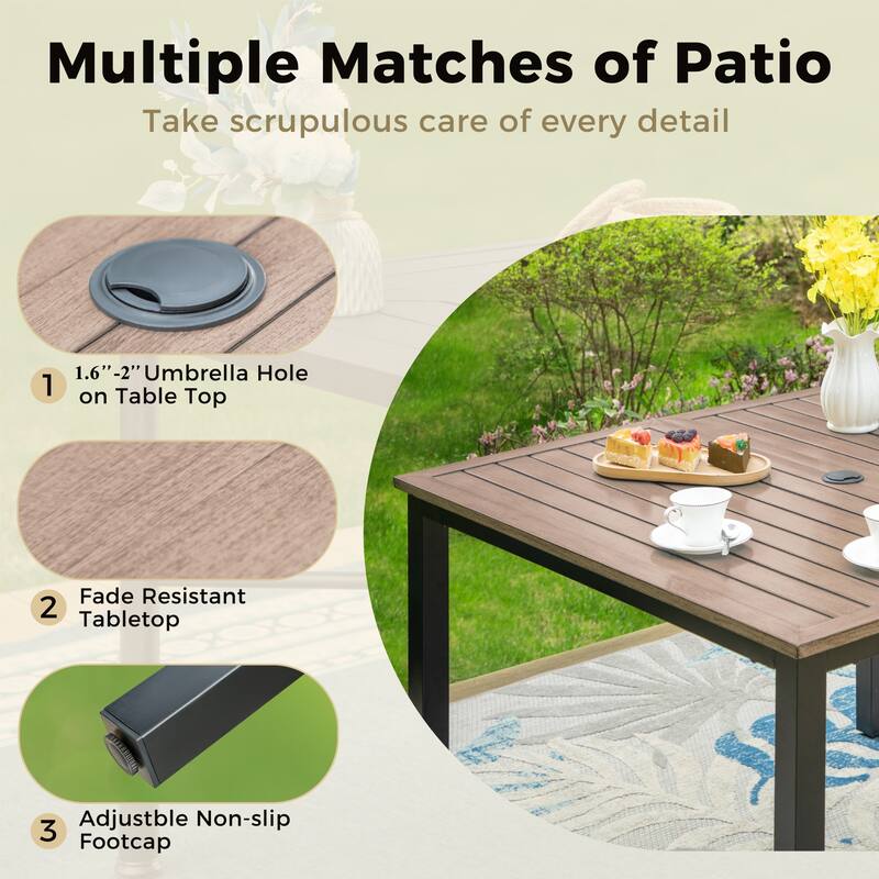 MAISON ARTS 5-Piece Patio Dining Set, Square Brown Metal Dining Table and 4 Gourd Head Shape Armrest Chairs