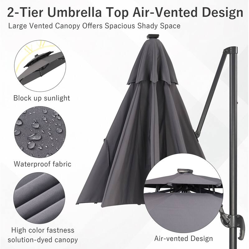 Ainfox 10ft Patio Umbrella with Lights 3-Tier Octagonal Outdoor Solar Umbrella (No Base)