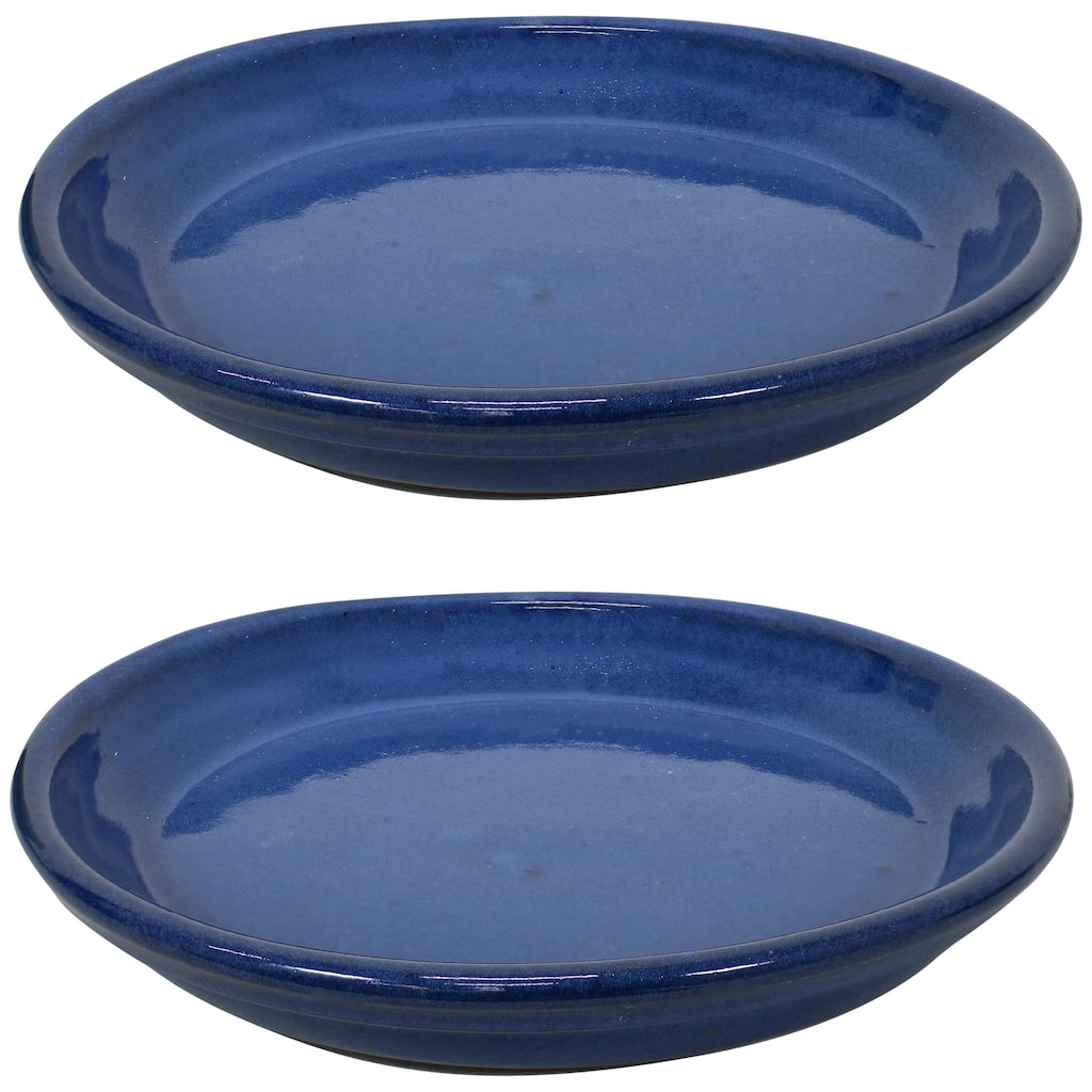 Sunnydaze Set of 2 Glazed Ceramic Planter Saucers - 9"