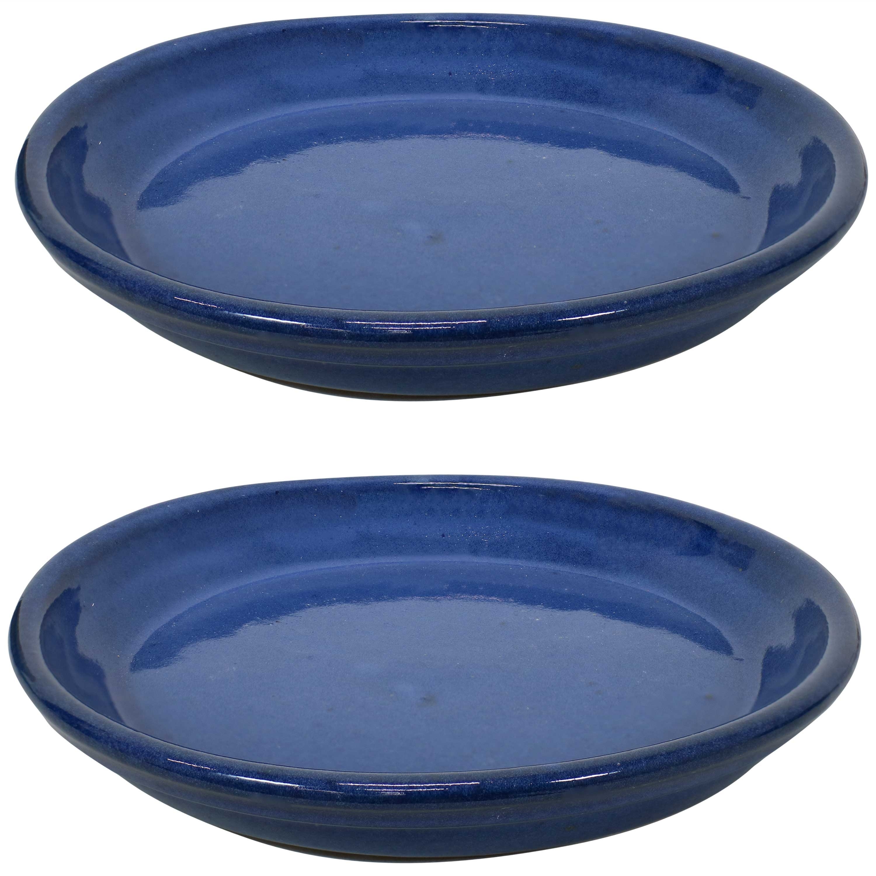 Sunnydaze Set of 2 Glazed Ceramic Planter Saucers - 9"