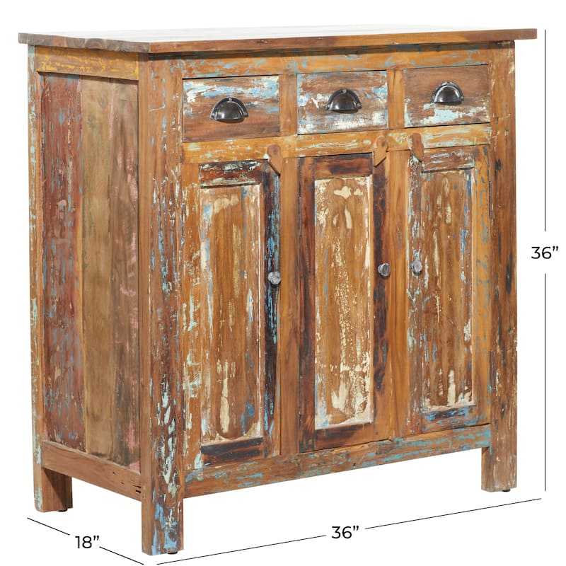 Wood Handmade 3 Door and 3 Drawer Cabinet - Brown - Roche River Decor - 18"Wx36"Lx36"H