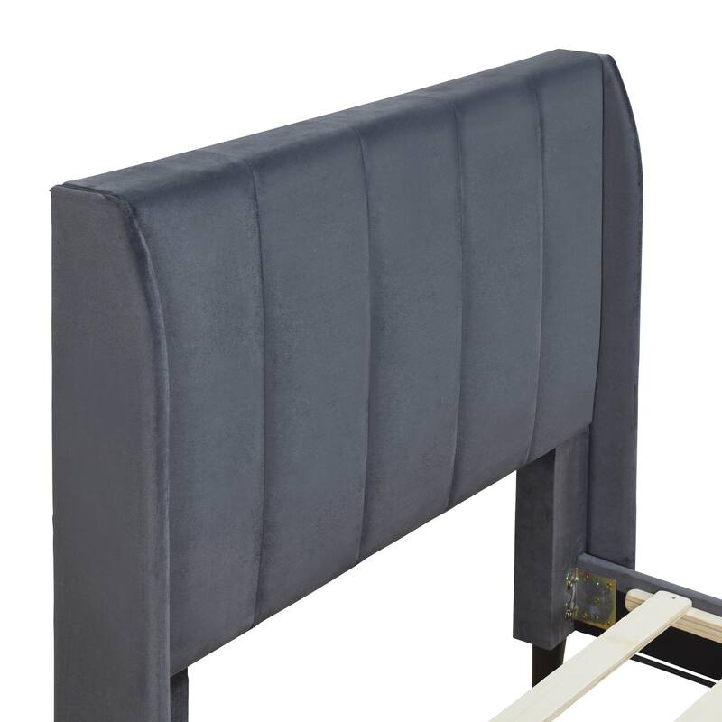 Twin/Full/Queen Size Velvet Upholstered Platform Bed Frame with Headboard and Wooden Slats Support, No Box Spring Needed