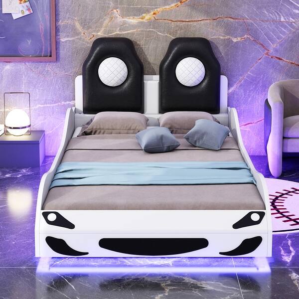 slide 2 of 14, Comfortable Design LED Race Car Bed Platform Bed,White