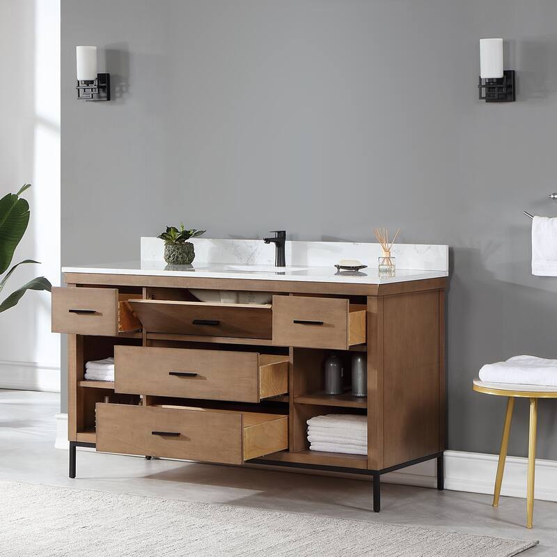 Altair Kesia Bathroom Vanity with White Composite Stone Top without Mirror