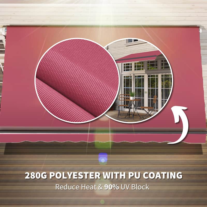 10' x 8' Retractable Awning, Sunshade Shelter w/Manual Crank Handle, UV & Water-Resistant Fabric and Aluminum Frame