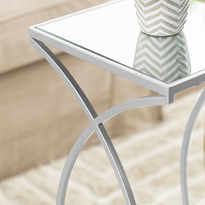 Glitzhome Set of 2 Glam Glass Modern Square/Octagon Gold/Silver Side Table Sofa Table