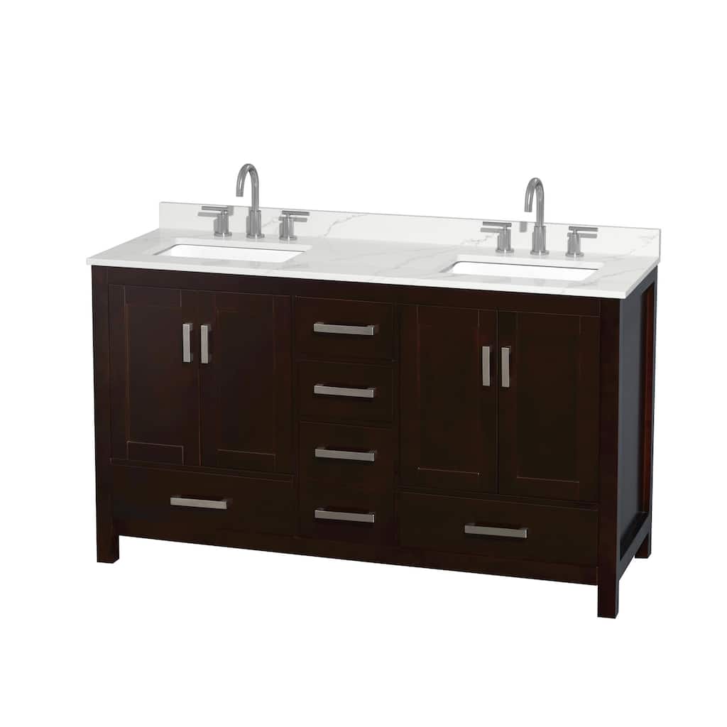 Sheffield 60-inch Double Vanity, 3 Hole Quartz Top