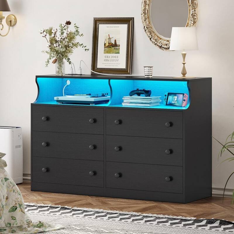 Dresser for Bedroom Dressers & Chests of Drawers Storage Organizer - Black - 6-drawer