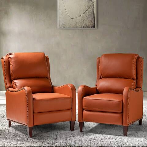 Brigida Multifunctional Modern Genuine Leather Nailhead Trim Recliner with Adjustable Footrest Set of 2 by HULALA HOME