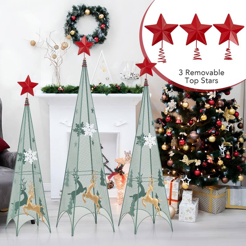 Gymax Set of 3 Tower Shaped Christmas Trees 3ft/3.5ft/4ft Artificial