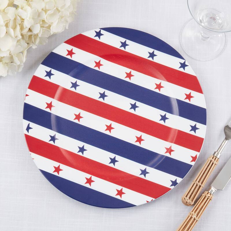 Patriotic Pattern Decorative Charger Plates (Set of 4) - Star & Stripe Round Table Chargers for Dining & Entertaining, 13"
