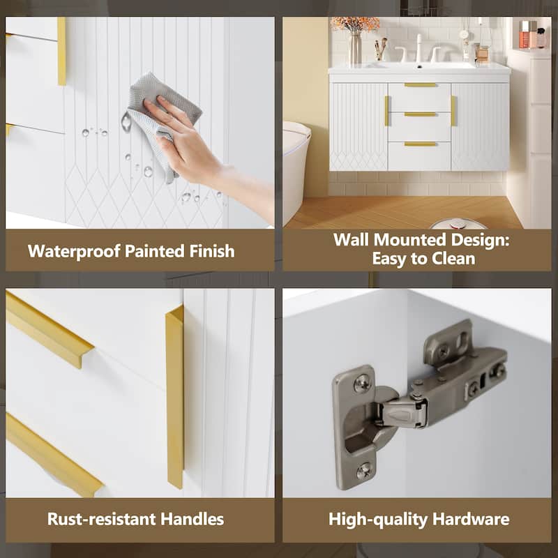 36'' Wall Mounted Bathroom Vanity with Resin Sink Bathroom Storage Cabinet with 2 Drawers
