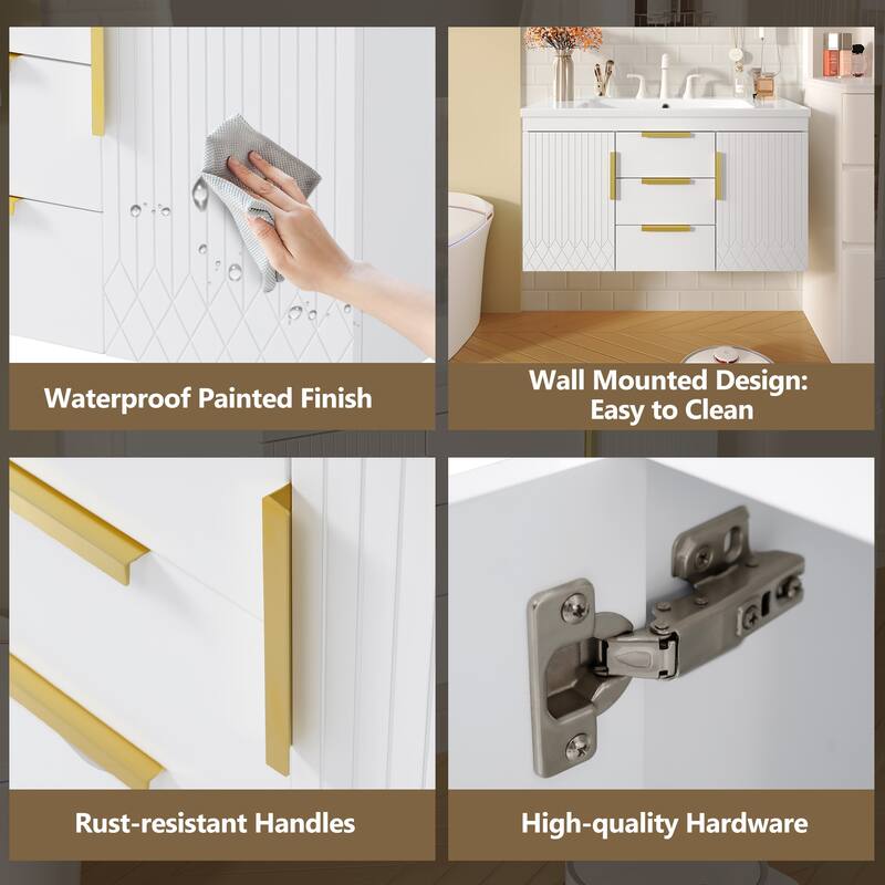 Floating Vanity Bathroom with Sink, Solid Wood Bathroom Storage Cabinet, Wall Mounted Bathroom Vanity with 2 Doors & 2 Drawers