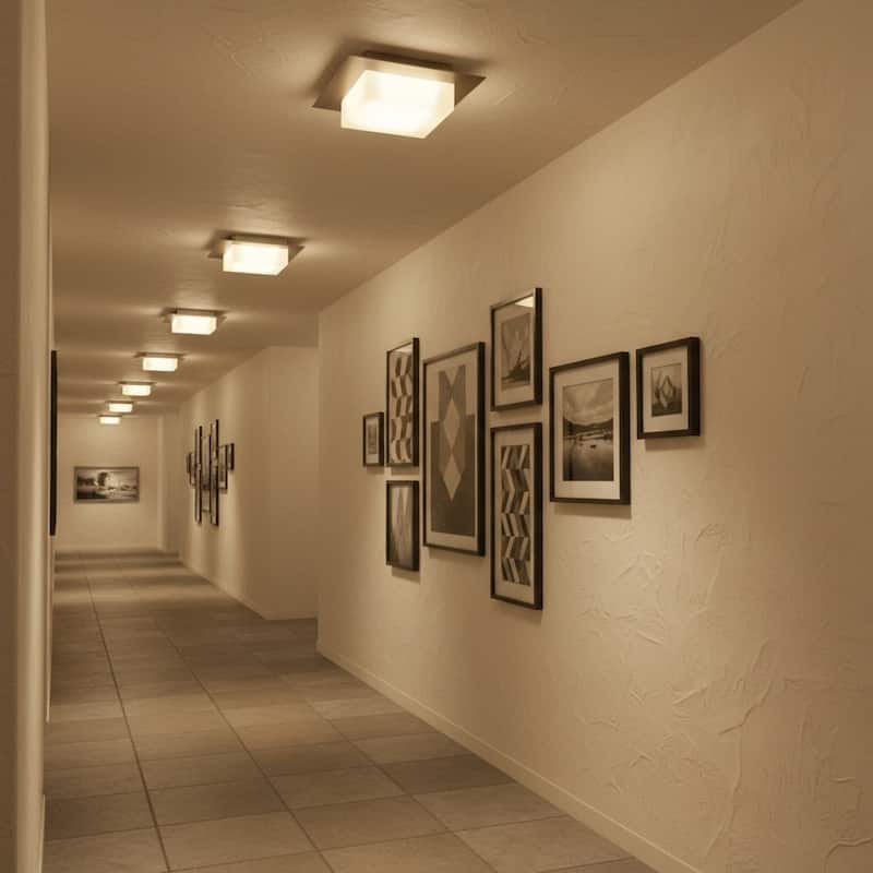 8 Inch Square LED Flush Mount Light Etched Acrylic Shade Dimmable