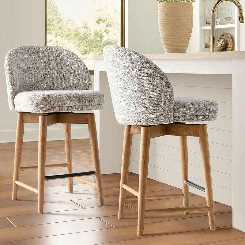 25.5" Swivel Upholstered Counter Stool Solid Wood Leg(Set of 2)