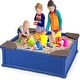 preview thumbnail 8 of 6, 12.5" Kids Sandbox with Cover Large HDPE Pit w/ 4 Corner Seats Navy