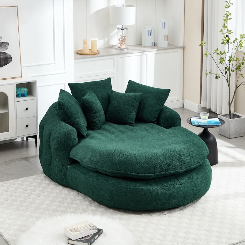 Oversized Chenille Single Sofa Chair / Oval Upholstered Bean Bag Sofa / Living Room Lazy Floor Sofa Chaise Lounges Cloud Couch