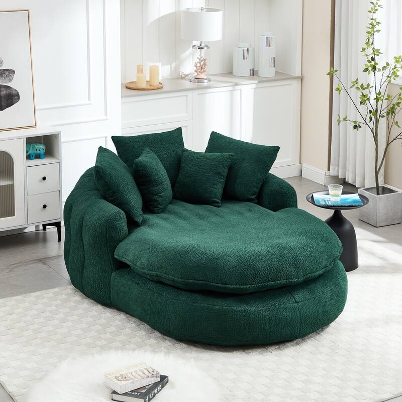 Oversized Oval Upholstered Bean Bag Sofa, Lazy Sofa with 3 Large Pillows and 2 Small Pillows, Wrap Around Backrest