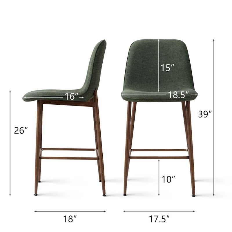 26" Seat Height Upholstered Counter Height Bar Stools with Walnut Metal Leg (Set of 3)