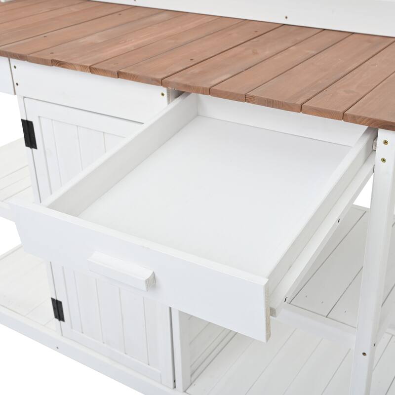 CUSchoice 66" Farmhouse Style Outdoor Wooden Potting Bench: Drawers, Cabinet, and Shelves - 50.2x19.7x66inch(LXWXH)