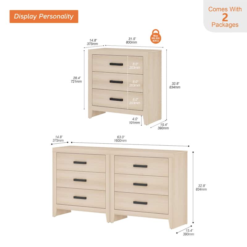 WAMPAT Farmhouse 3-Drawer Dresser, Wooden Chest of Drawers, Modern Storage Organizer & Nightstand for Bedroom, Living Room