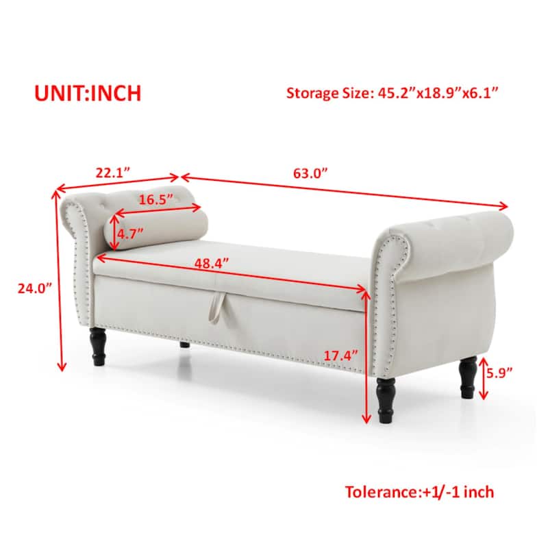 Window Stool Fireplace Bench with Safety Hinges, Upholstered Flap Storage Bench, Footrest Bench with One Pillow