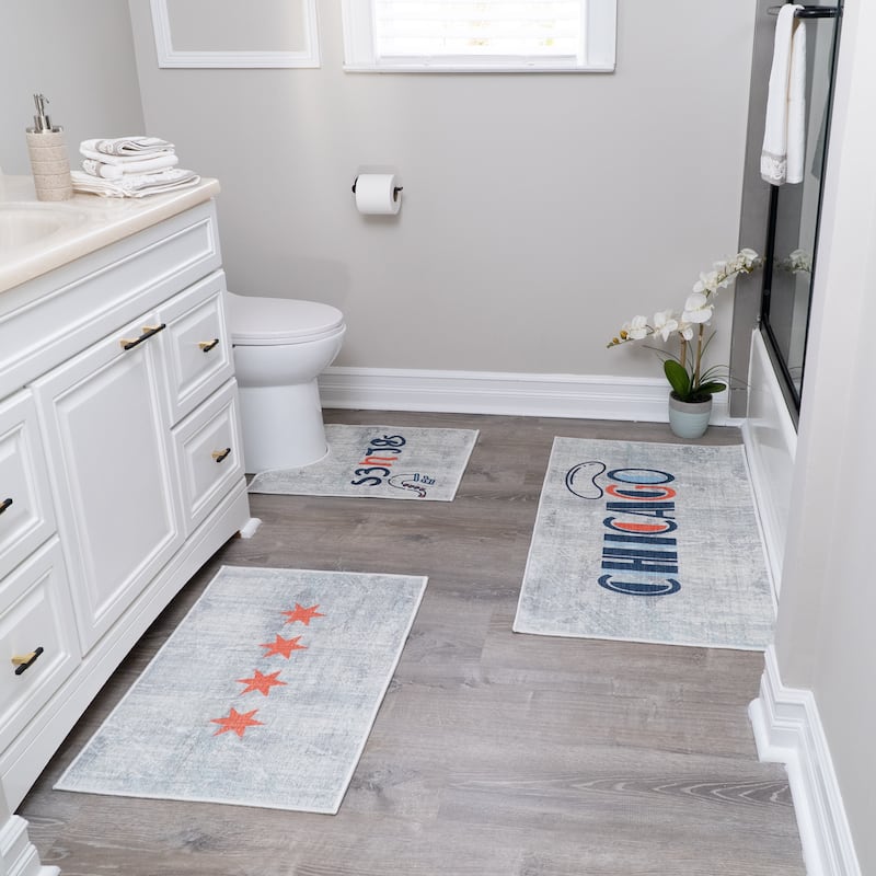 US States Design 3 Piece Bathroom Rugs Set - Non-Slip Ultra Thin Bath Rugs for Bathroom Floor - Washable Bathroom Mats Set