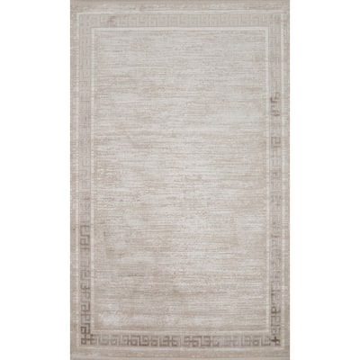 Machine Made Oriental Polyester Carpet Geometric Beige & Ivories Distressed Area Rug - 7' 5'' X 5' 2''