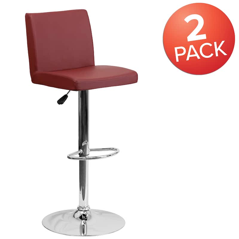 2 Pack Contemporary Adjustable Height Barstool with Panel Back and Chrome Base