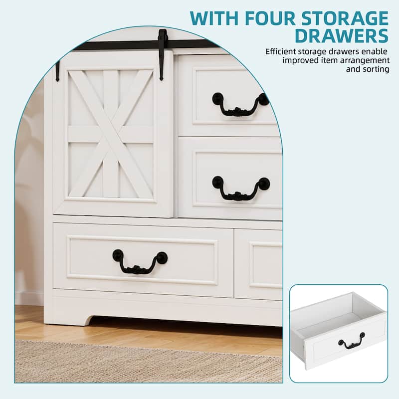 4-Drawer Dining Sideboard Buffet Cabinet With Sliding Barn Door