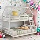 preview thumbnail 16 of 31, House Bed Design Twin over Full House Bunk Bed with Built-in Ladder,Full-length Guardrail White