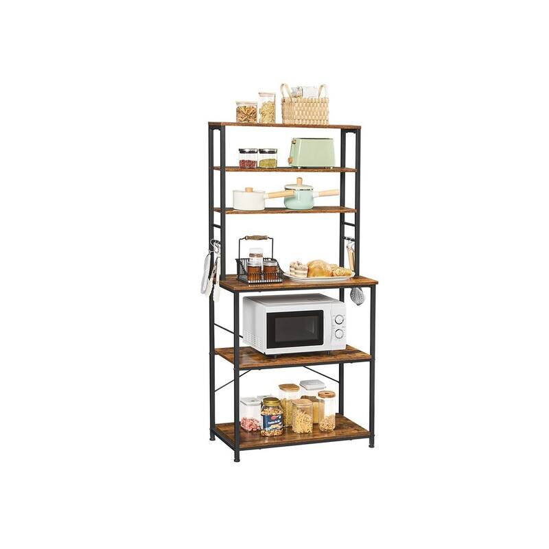 Baker's Rack, Microwave Oven Stand, 6-Tier Kitchen Utility Storage Shelf, 6 Hooks and Metal Frame - 31.5" x 15.7" x 65.7"