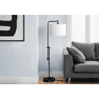 Lighting, 63"h, Floor Lamp, Black Metal, Ivory / Cream Shade, Contemporary