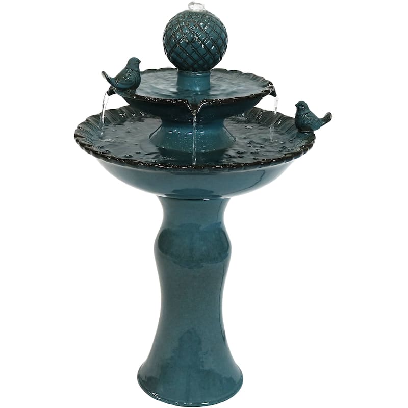 Sunnydaze 2-Tier Resting Birds Ceramic Outdoor Water Fountain - 27" - Blue