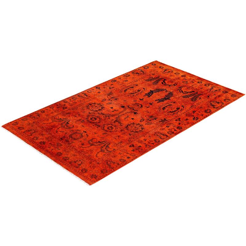 Overdyed, One-of-a-Kind Hand-Knotted Area Rug - Orange - 3' 2" x 5' 5"