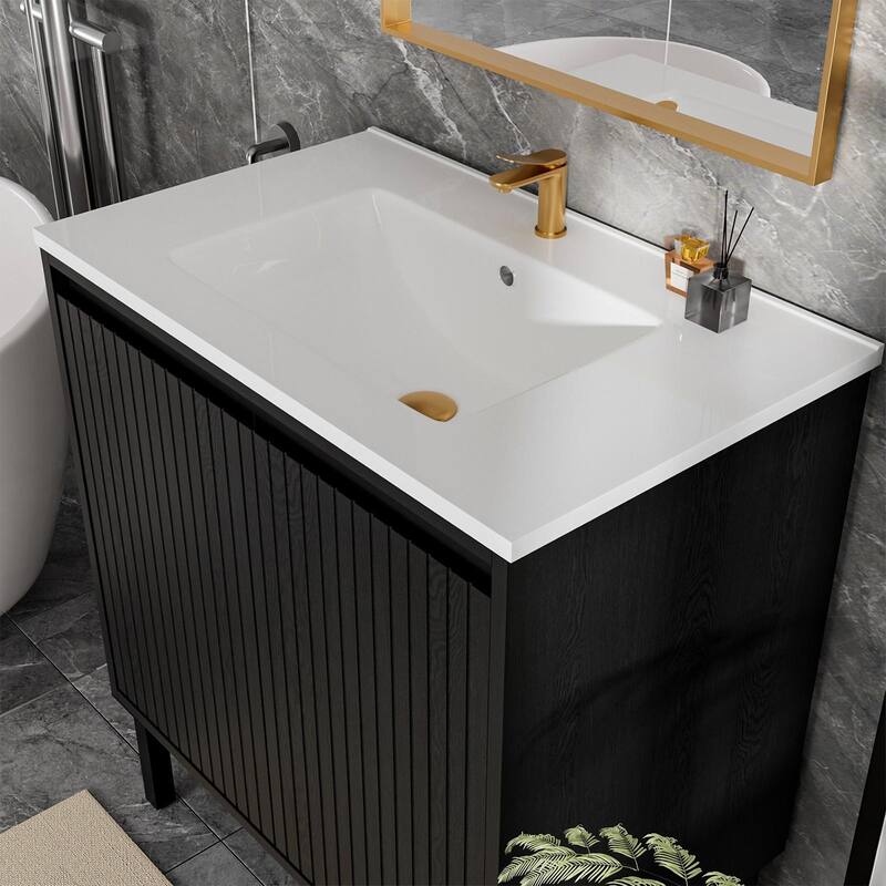 GDFStudio - Ari Modern Aesthetic Freestanding Bathroom Vanity with Ceramic Sink, Soft Close Drawers & Large Storage Spaces