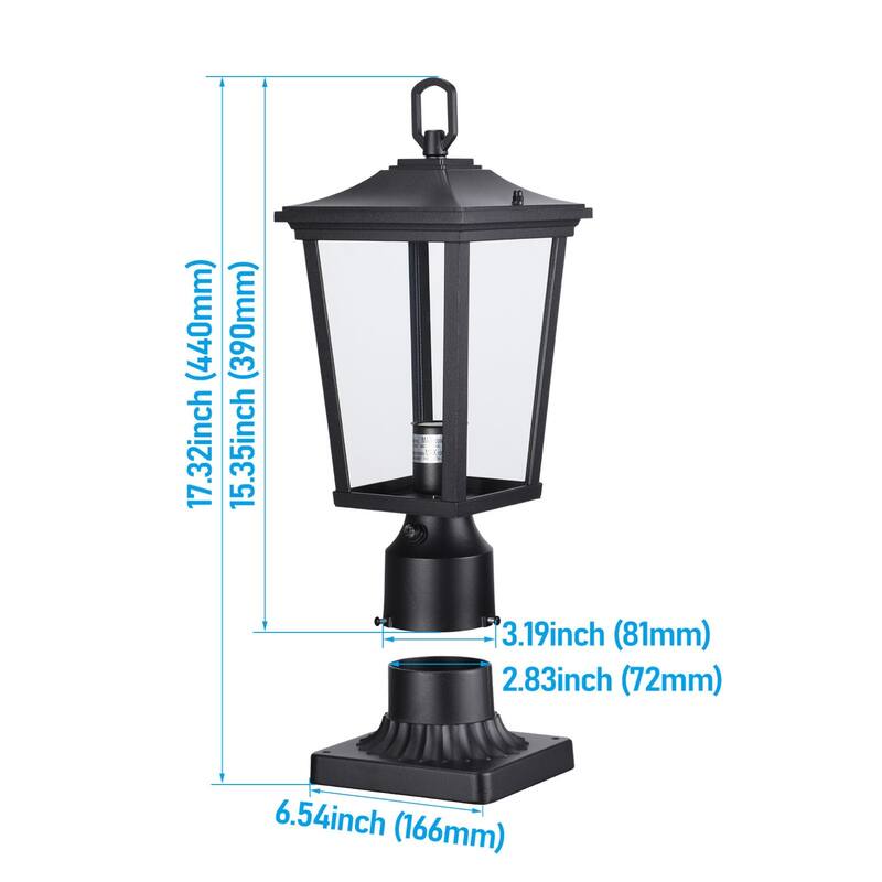 Dusk to Dawn Outdoor Post Lantern, Rectangular Clear Glass Post Light - 2PACK