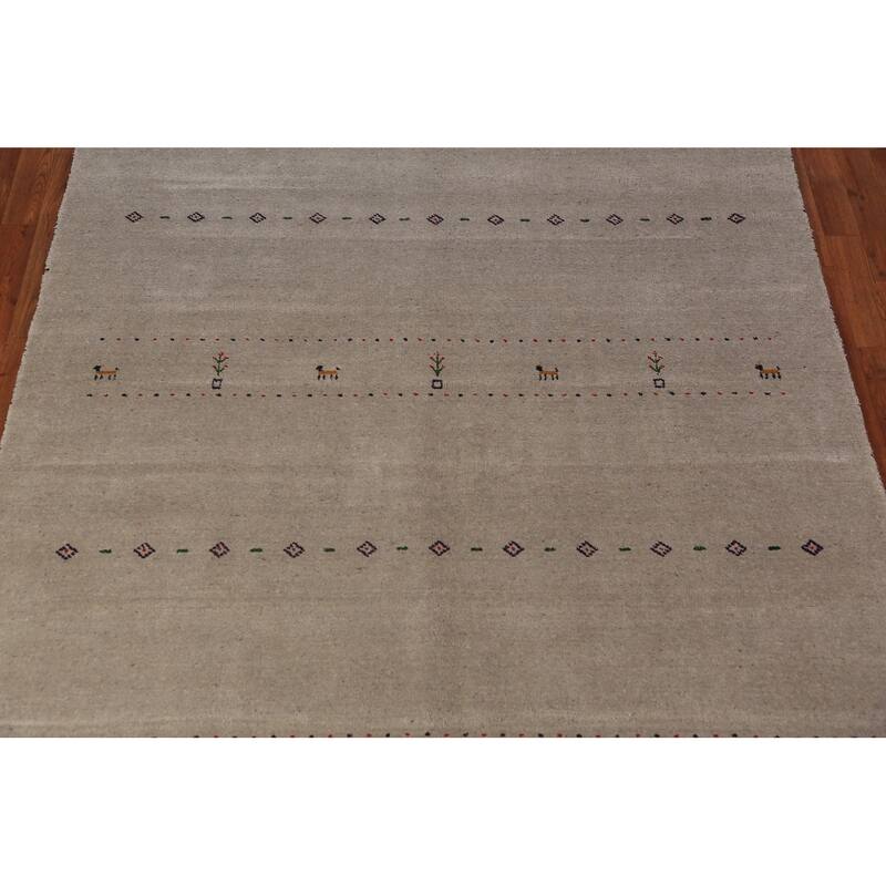 Ltribal Beige Gabbeh Oriental Area Rug Handmade Wool Carpet - 5'10" x 7'8"