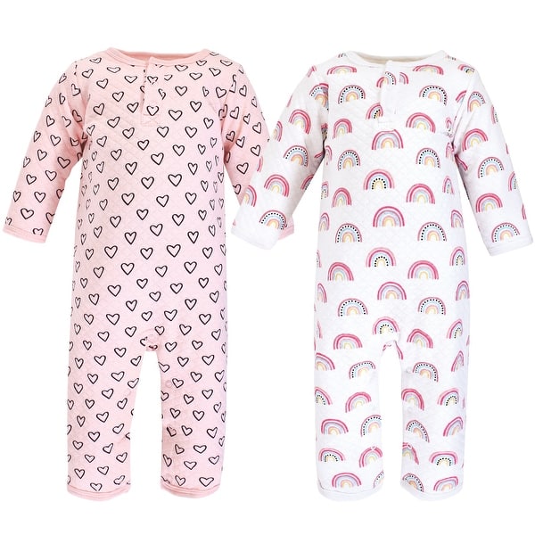 slide 1 of 1, Hudson Baby Infant Girl Premium Quilted Coveralls, Modern Rainbow 0 - 3 Months - Pink