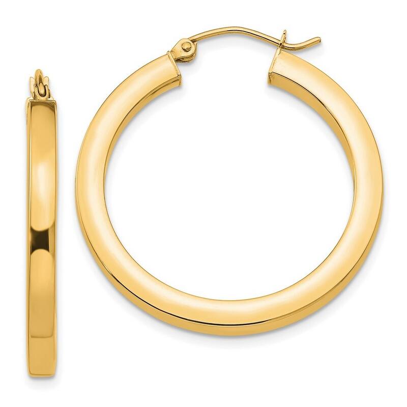 Curata 10k Yellow Gold Polished 3mm Large Square Hoop Earrings - 30mm 35mm 40mm 45mm 50mm