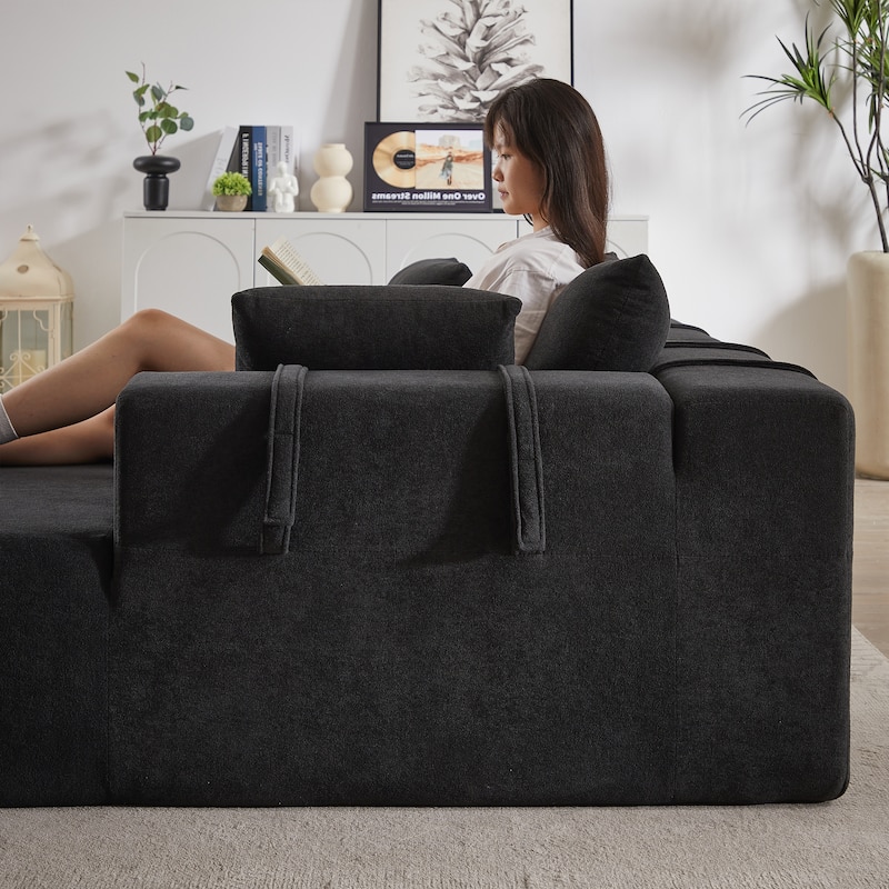 L Shaped Modular Sectional Sofa with Chaise Lounge, Oversized Chenille Upholstered Sofa, Deep Seat Sofa with 6 Pillows