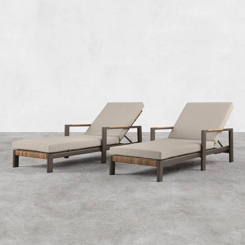 Arlo Teak & Wicker Aluminum Dual-Use Outdoor Chaise Lounge (Set of 2)