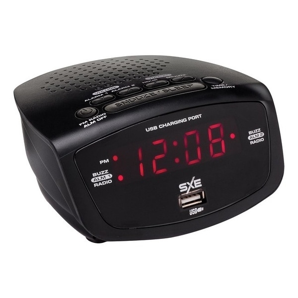 Sxe sxe86001x led clock radio with 1-amp usb