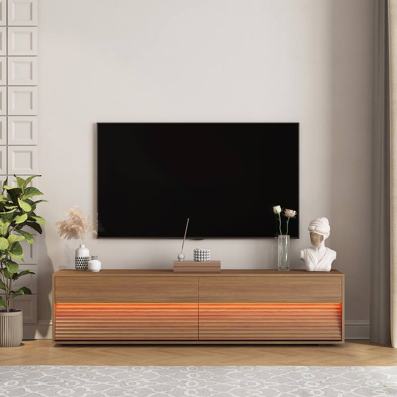 Mid Century Modern Wood Material TV Stand with Cabinet Upper and Lower 2 Layers Storage Cabinet for Living Room Entertainment