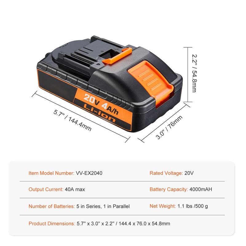 Lithium-Ion Battery - High-Capacity Replacement Battery Pack for Power Tools Batteries, Compatible with 20V Cordless Power Tools