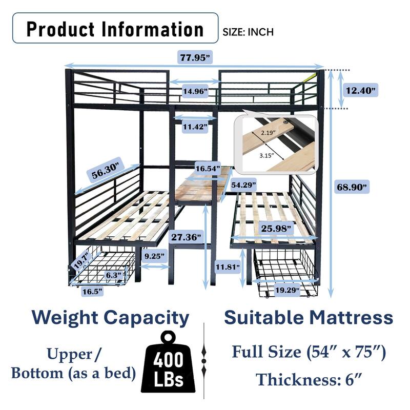 Convertible Loft Bed with Pull-Out Twin Sleeper, Table, Seating, Drawers & Guardrails