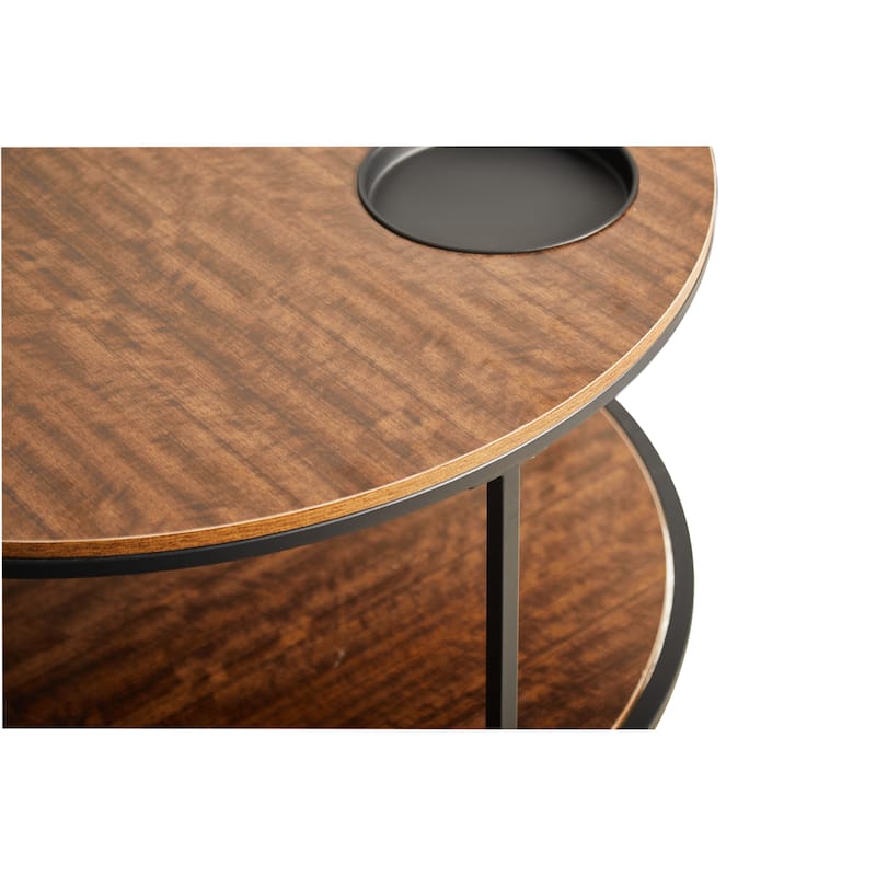 Round 2-Tier Coffee Table with Featuring Built-In Storage Slots and Shelf
